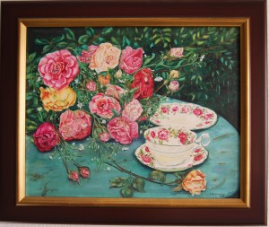 Rosen im Kaffeegeschirr 40x50