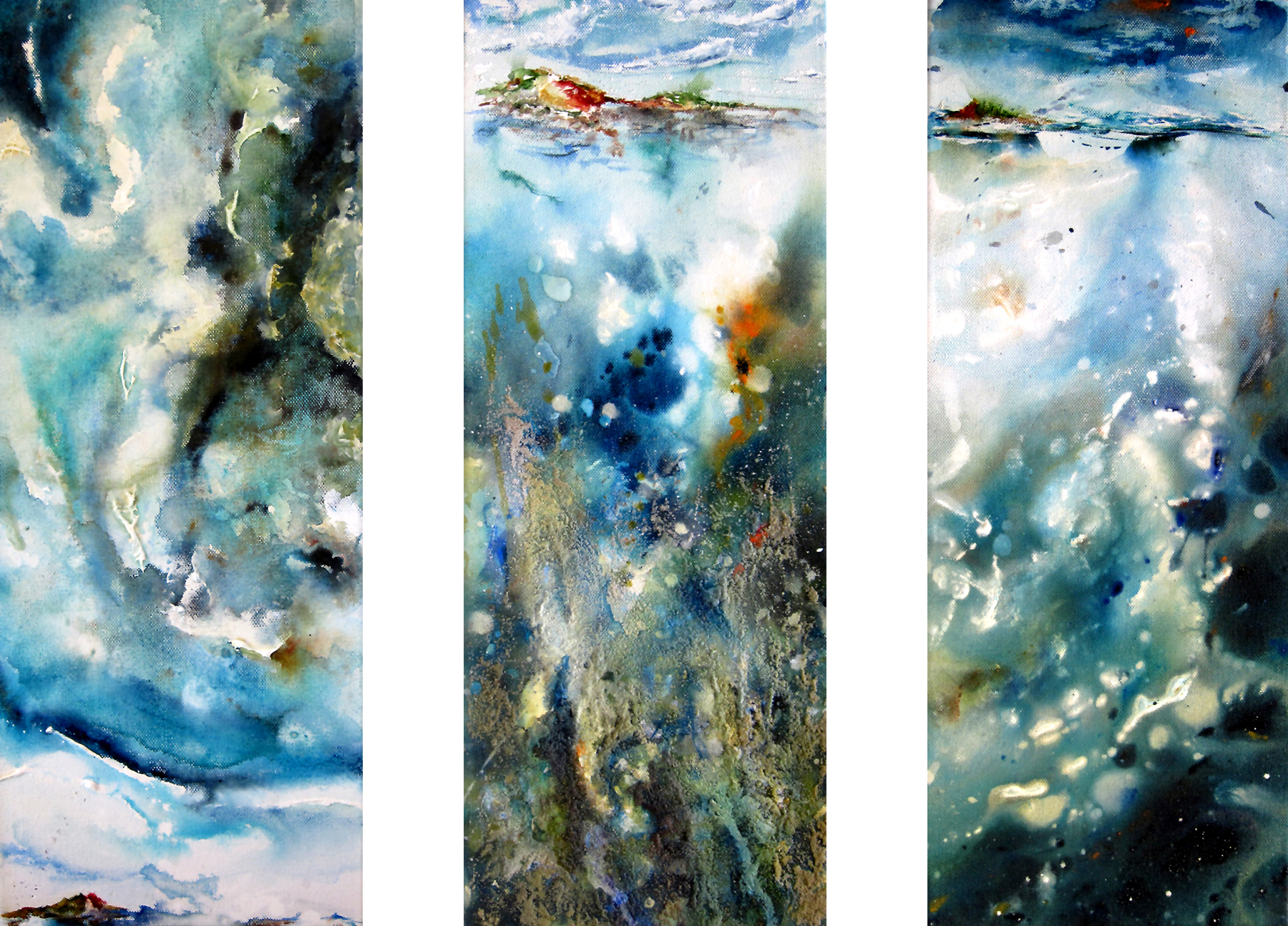 Deep Blue Sea #1-3 Acryl Aquarell 20 x 50