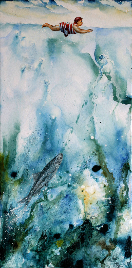 Der Weiße Hering_Aquarell/ Ölpastell_30x60