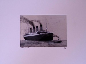 Titanic 17 x 24cm Acryl und Schlagmetall auf Leinwand