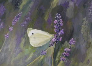 "Schmetterling im Lavendel", Format: 700 x 500 mm BxH, Technik: Acryl auf Leinwand