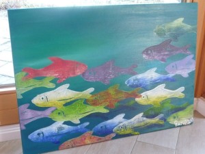 Acryl mit Linoldruck