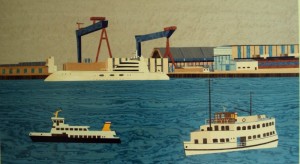 Intarsien-Arbeit Kieler Hafen 800/450/16 mm