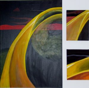 "Gelb orange Streifen" Acryl 80x60cm 2x24x18cm nach O`-Keeffe