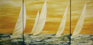 Regatta Triptychon 160x80 cm / Acryl-Spachteltechnik